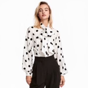 H&M Black & White Button Up Tie Shirt